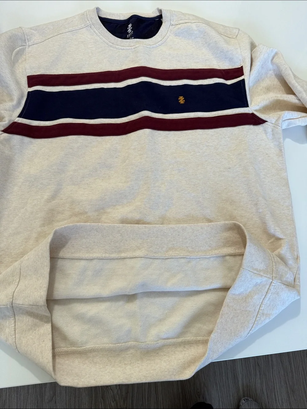 IZOD Men’s Sportwear Fleece Crewneck Pullover Colorblock Ribbed Neck Hem Sz XL
